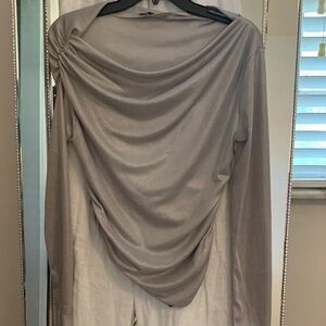 Zara Shimmering Gray Draped Blouse